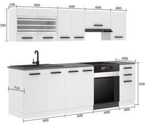 Kuchynská linka Belini Premium Full Version 240 cm šedý lesk s pracovnou doskou  LILY