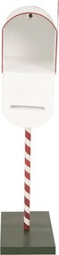 Bielo-červená kovová dekorácia schránka na podstavci Santa Post - 19*33*92 cm