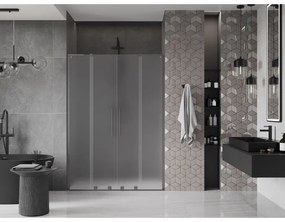 Mexen Velar L Duo, posuvné sprchové dvere do otvoru 160 cm, 8mm sklo námraza, grafit brúsený, 871-160-003-32-66