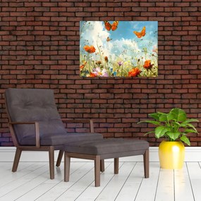 Sklenený obraz - Motýle na letnej lúke (70x50 cm)