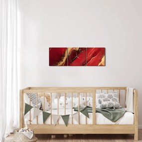 Obraz - Červeno-zlatý mramor (s hodinami) (90x30 cm)