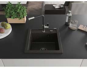 Mexen Vito, 1-komorový granitový drez 490x520x210 mm a drezová batéria Flora, čierna-zlatá metalíza, 6503-75-670401-07-B