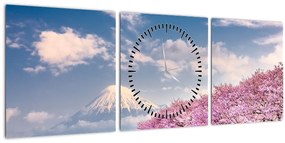 Obraz - Japonská jarná krajina (s hodinami) (90x30 cm)