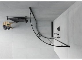 Mexen Rio, štvrťkruhový sprchovací kút s posuvnými dverami 90(dvere) x 90(dvere) x 190 cm, 6mm číre sklo, čierny profil, 863-090-090-70-00