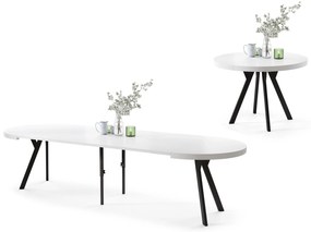 EXPANSO Biely mat / čierne nohy - VEĽKÝ OKRÚHLY STÔL Ø110 ROZKLADACÍ AŽ DO 310 cm S NOHAMI Y LOFTOVÝ / INDUSTRIÁLNY