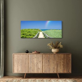 Obraz - Krajina a dúha (120x50 cm)