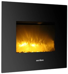 Sklenený nástenný elektrický krb s imitáciou ohňa BestBerg BBFP-26 / 1800 W / čierna