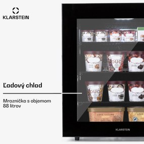 Klarstein IceAge 88, mraznička, 88 l, energet. trieda E, 2 úrovne, termostat, sklenená predná časť