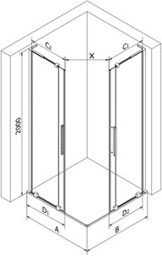 Mexen Velar L Duo, sprchový kút s posuvnými dverami 80 x 80 cm, 8mm šedé sklo, zlatá lesklá, 871-080-080-02-43-50