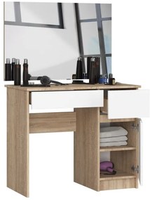 Toaletný stolík so zrkadlom CLP P-2/SL 900x600 pravý, dub sonoma / biely