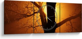 Obraz stromu pri západe slnka (s hodinami) (90x30 cm)