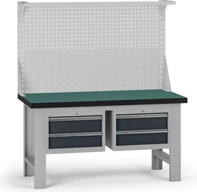 Pracovný stôl do dielne G8 s nadstavbou, 1500 x 750 x 800 mm, 2x kontejner, 4 zásuvky, grafit