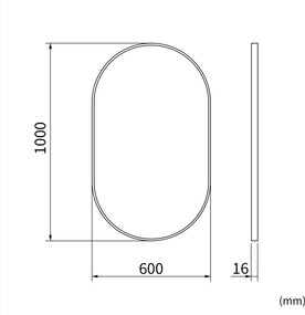 Erga Oval, oválne zrkadlo 60x100cm, čierny rám, ERG-V01-OVAL-6010-BK