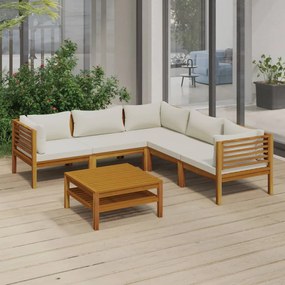 vidaXL 6-dielny záhradný sedací set a krémové podložky akáciový masív