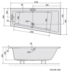 Polysan Polysan, ANDRA R asymetrická vaňa 170x90x45cm, biela, 81511
