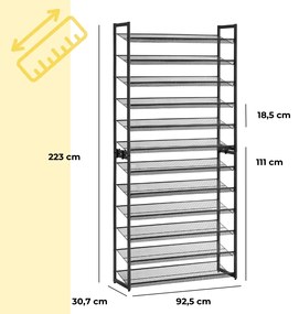 Jurhan Stohovateľný regál na topánky IDA, 12 políc, 92,5x31x223cm, čierna