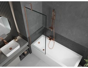 Mexen Next, 1-krídlová vaňová zástena 70 x 150 cm, 6mm číre sklo - čierny vzor, medená matná, 895-070-000-00-70-65