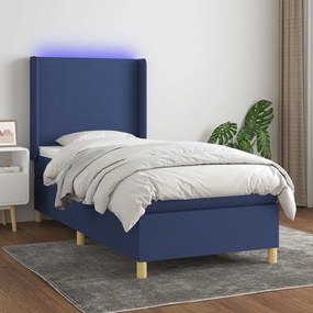 Posteľ boxsping s matracom a LED modrá 90x200 cm látka 3138691