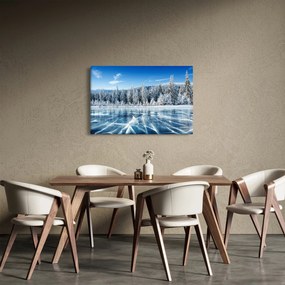 Obraz zamrznutého jazera a zasnežených stromov (90x60 cm)
