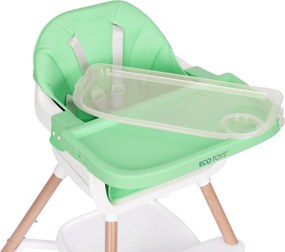 Detská jedálenská stolička 2v1 ECOTOYS zelená, odnímateľná tácka, 5-bodové pásy