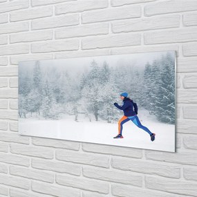 Obraz na skle Les v zime sneh muž 125x50 cm