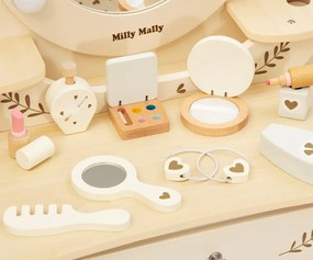 Veľká drevená toaletka ELLY pre deti s LED svetlom a taburetkou natural