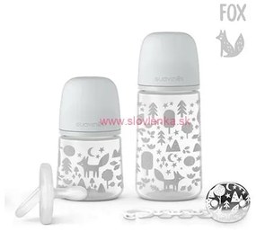 SUAVINEX - sada fľaša 270 ml + 150 ml + cumlík celosilikonový 0/6 m + klip - FOX