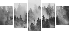 5-dielny obraz hory v hmle v čiernobielom prevedení - 200x100