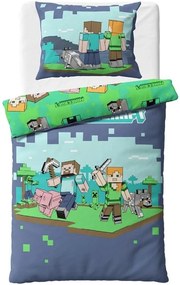 Obojstranné bavlnené posteľné obliečky Minecraft - motív Alex a Steve - 100% bavlna - 70 x 90 cm + 140 x 200 cm