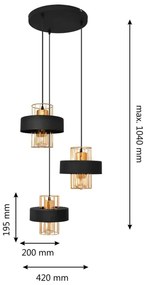 Luster na lanku VOLTA 3xE27/15W/230V čierna/zlatá
