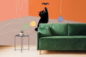 Tapeta hravá mačka s klbkami - 150x100