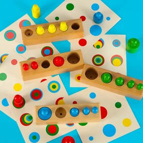 KIK Drevené Montessori valcové závažia – farebné vzdelávacie puzzle