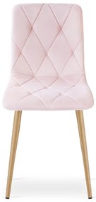 Set troch jedálenských stoličiek LIBRA zamatové, svetloružové / hnedé nohy (3 ks)