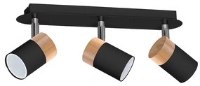 Bodové svietidlo Joker, 3x drevené/čierne kovové tienidlo, b/ch