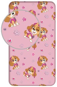 Ružová napínacia bavlnená detská plachta na jednolôžko 90x200 cm Paw Patrol – Jerry Fabrics