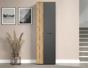 Predsieňová šatníková skriňa s policami Esteban, antracit/dub evoke