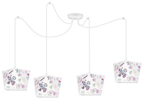Detské závesné svietidlo Diamond Spider, 4x biele textilné tienidlo so vzorom