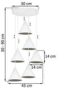 Závesné svietidlo Soho, 6x biele kovové tienidlo, o