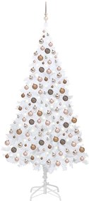 Osvetlený umelý vianočný stromček s guľami, biely 240 cm 3077629