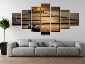 Gario Obraz s hodinami Nádherné ráno pri móle - 7 dielny Rozmery: 160 x 70 cm