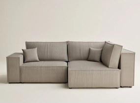 Béžová menčestrová rozkladacia/s úložným priestorom rohová pohovka (pravý roh/do L) Tonga – Maison de Rêve