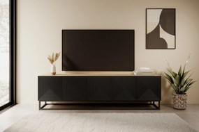 TV skrinka Asha 200 cm s ryhovaným čelom - artisan / čierny mat