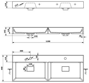 Biele dvojumývadlo z liateho mramoru 119x44 cm Godiva – Sapho