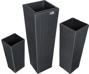 Sada 3 ks květináčů Dejo z polyratanu černá