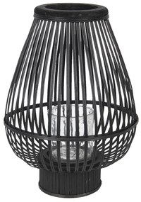 Čierna drevená lampáš so skleneným valcom na sviečku Cotilde - Ø 34 * 46 cm