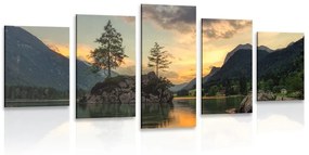 5-dielny obraz horská krajina pri jazere - 200x100