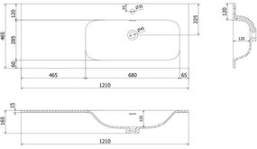 Mexen Vela, umývadlo na zapustenie 121 x 46,5 cm, pravé, čierna matná, 25231271P