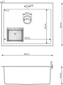 Erga HD, 1-komorový oceľový drez 600x500x210 mm, oceľová, ERG-MLS-HD6050X