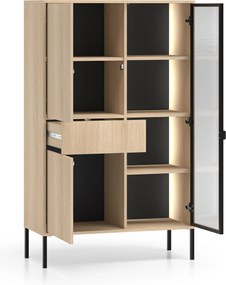 Vysoká vitrína Harmona 92 cm so zásuvkou a osvetlením - dub lindberg