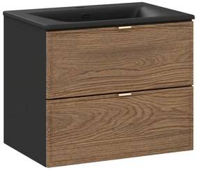 Závesná skrinka Talia Casella so zápustným umývadlom 60 cm čierny mat/dub casella